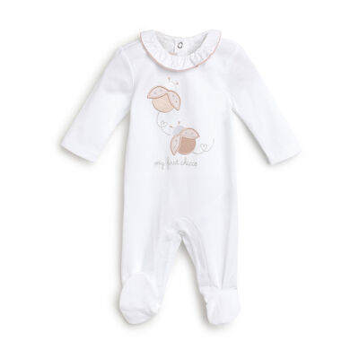 Girls White Applique Leg Opening Babysuit